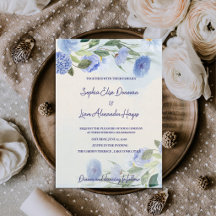 Staubblaues Aquarell-Blumen-Botanik-Hochzeit