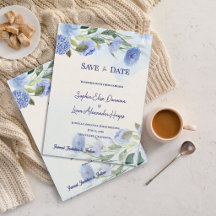 Staubblaues Aquarell-Blumengarten-Hochzeit