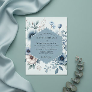 Staubblaues, ätherisches Florales Hochzeitsthema Einladung
