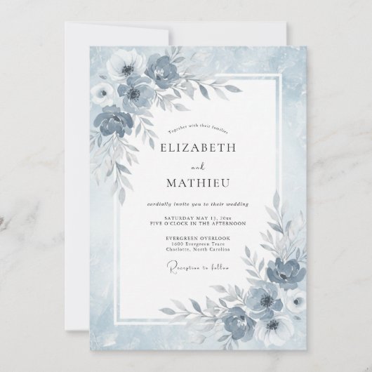 Staubblaues, ätherisches Winterhochzeit Einladung (Vorderseite)