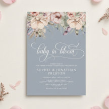 Staubblaues Baby in Bloom QR Florales Babyshower-E