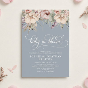 Staubblaues Baby in Bloom QR Florales Babyshower-E Einladung