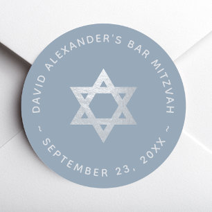 Staubblaues Bar Mitzvah - Falscher silberner David Runder Aufkleber
