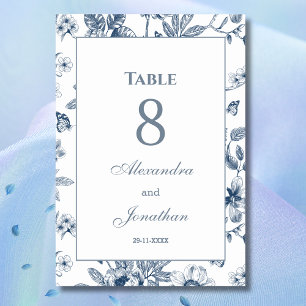 Staubblaues Blumen-Chinoiserie-Hochzeit Tischnummer