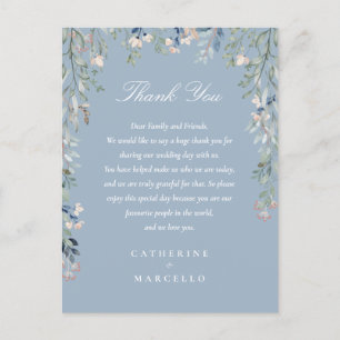 Staubblaues Blumen-Dankeschön-Hochzeitsplatzkarte Postkarte