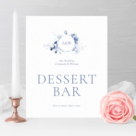 Staubblaues Blumen Dessertbar-Schild Poster