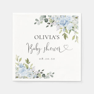 Staubblaues Blumen-Eukalyptus-Babyparty-Papier Serviette