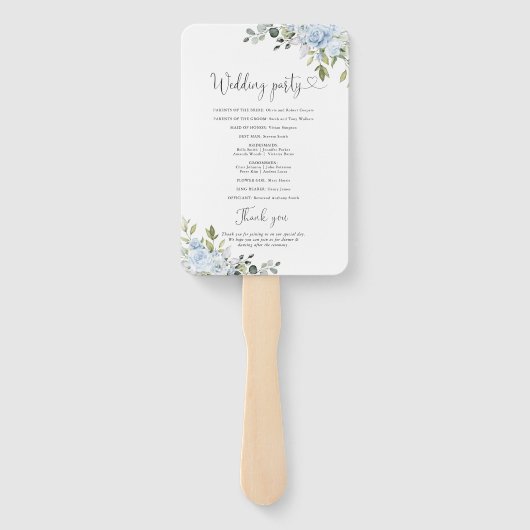 Staubblaues Blumen-Eukalyptus-Hochzeitsprogramm Ha Fächer (Rückseite)