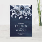 Staubblaues Blumen-Foto-QR-Code-Navy-Hochzeit Einladung (Vorderseite)