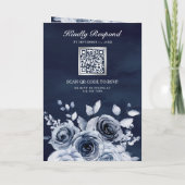 Staubblaues Blumen-Foto-QR-Code-Navy-Hochzeit Einladung (Rückseite)