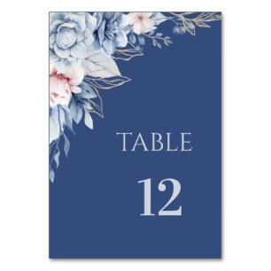 Staubblaues Blumen Navy Blau Tischnummernkarte Tischnummer