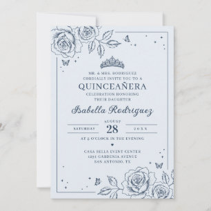 Staubblaues Blumen-Quinceañera Einladung