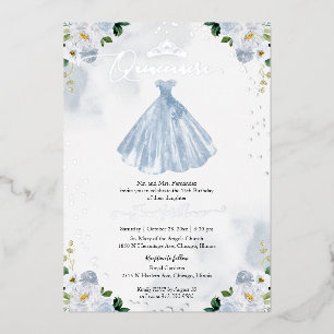Staubblaues Blumen-Quinceanera Folieneinladung
