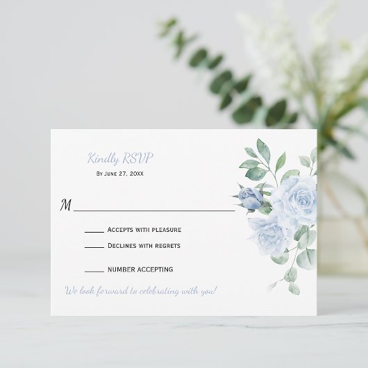 Staubblaues Blumen-RSVP | RSVP Karte