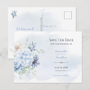 Staubblaues Blumen-Save-the-Date-Design Ankündigungspostkarte