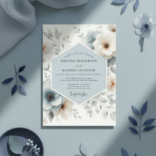 Staubblaues Blumengeflüster Hochzeit Einladung