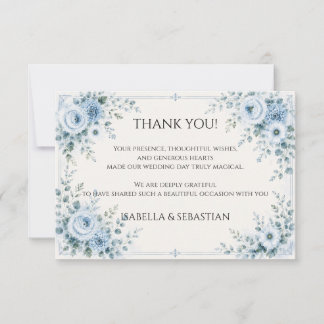 Staubblaues Blumenhochzeit Dankeskarte