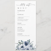 Staubblaues Blumenhochzeitsmenü Menükarte (Vorderseite)