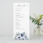 Staubblaues Blumenhochzeitsmenü Menükarte (Stehend Vorderseite)