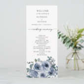 Staubblaues Blumenhochzeitsprogramm Menükarte (Stehend Vorderseite)