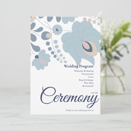 Staubblaues Blumenhochzeitsprogramm Programm (Stehend Vorderseite)