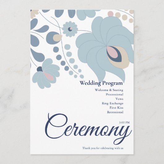 Staubblaues Blumenhochzeitsprogramm Programm (Vorderseite)