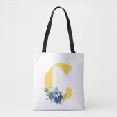 Staubblaues Blumenmonogramm Gelber Initial Geburts Tasche (Vorderseite)