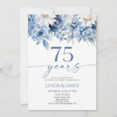 Staubblaues Blumenmuster 75. Hochzeitstag Einladung (Vorderseite)