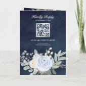 Staubblaues Blumenmuster QR-Code Navy-Hochzeit Einladung (Rückseite)