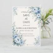 Staubblaues Blumenmuster Save The Date (Stehend Vorderseite)