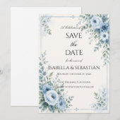 Staubblaues Blumenmuster Save The Date (Vorne/Hinten)