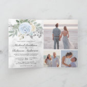 Staubblaues Blumenweißes Marmor-QR-Code-Hochzeit Einladung (Innenseite)