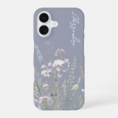 Staubblaues Boho-Wasserfarben-Wildblumen iPhone 16 Hülle (Rückseite)
