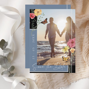 Staubblaues Boho-Wildblumen-Foto-Speichern Sie das Save The Date