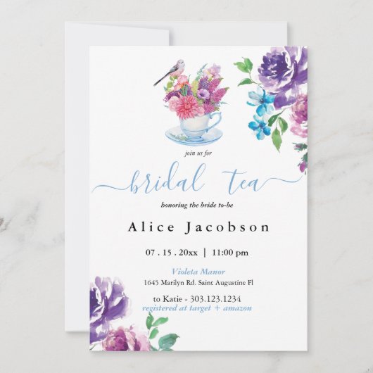 staubblaues Brautparty, Nachmittagsteeinladung, Einladung (Vorderseite)