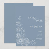 Staubblaues Chic Botanisches Gänseblümchen-Gartenh Save The Date (Vorne/Hinten)