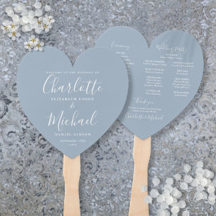 Staubblaues Chic-Hochzeitsprogramm Herz Fächer
