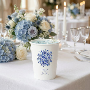 Staubblaues Chinoiserie-Blumen-Dankeschön-Hochzeit Pappbecher
