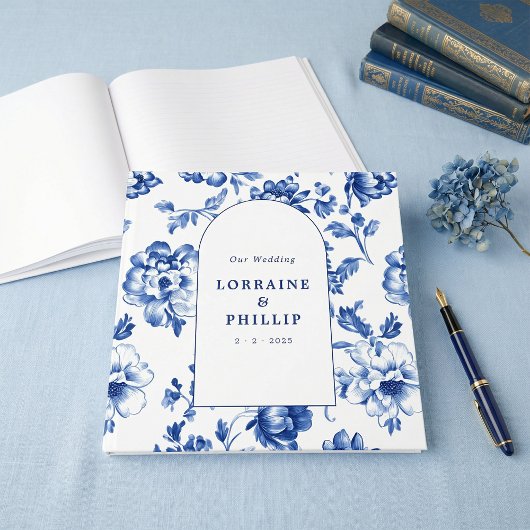 Staubblaues Chinoiserie-Hochzeitsgästebuch mit Bog Gästebuch