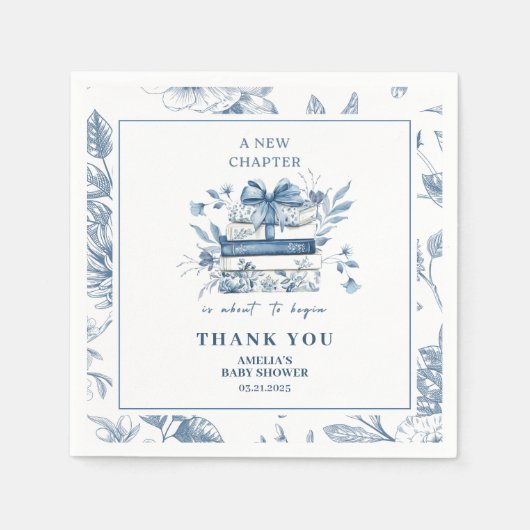 Staubblaues Chinoiserie neues Kapitel Babyparty Serviette (Vorderseite)