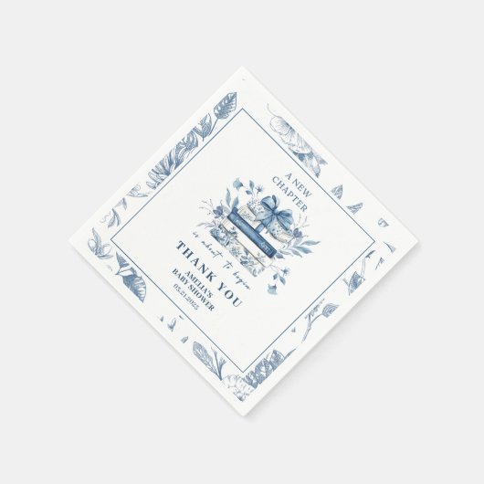 Staubblaues Chinoiserie neues Kapitel Babyparty Serviette (Ecke)