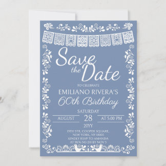 Staubblaues Cielito Lindo Save the Date 60. Geburt Einladung