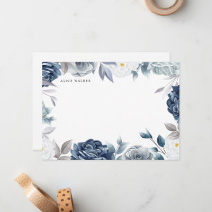 Staubblaues elegantes florales Monogramm Mitteilungskarte