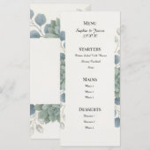 Staubblaues Eukalyptus-Hochzeitsmenü Menükarte (Vorne/Hinten)