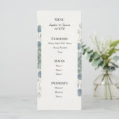 Staubblaues Eukalyptus-Hochzeitsmenü Menükarte (Stehend Vorderseite)