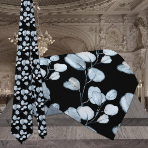 Staubblaues Eukalyptus-Zweige Schwarze Hochzeit Krawatte