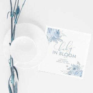 Staubblaues florales Baby-in-Blüte-Baby-Shower Serviette