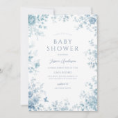 Staubblaues florales Babyshower Einladung (Vorderseite)