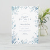 Staubblaues florales Babyshower Einladung (Stehend Vorderseite)
