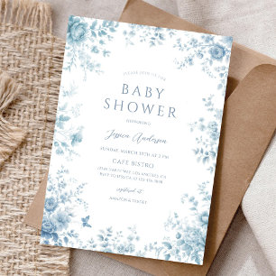 Staubblaues florales Babyshower Einladung